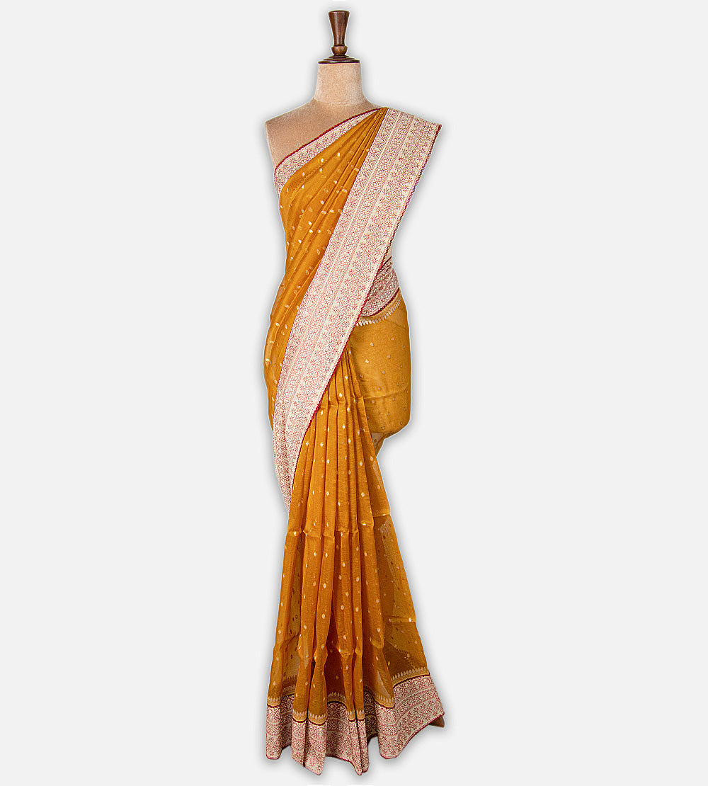 Yellow Tussar Organza Saree