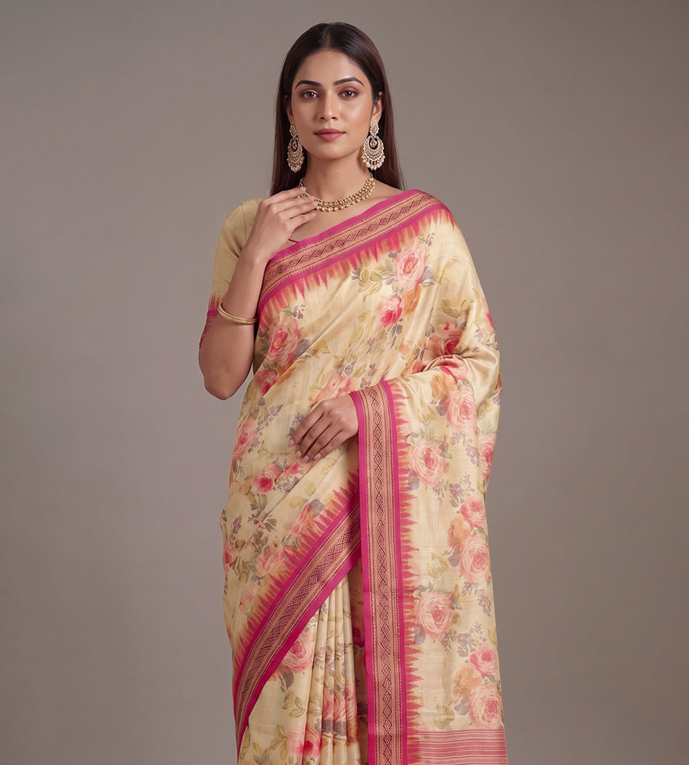 Beige Tussar Saree