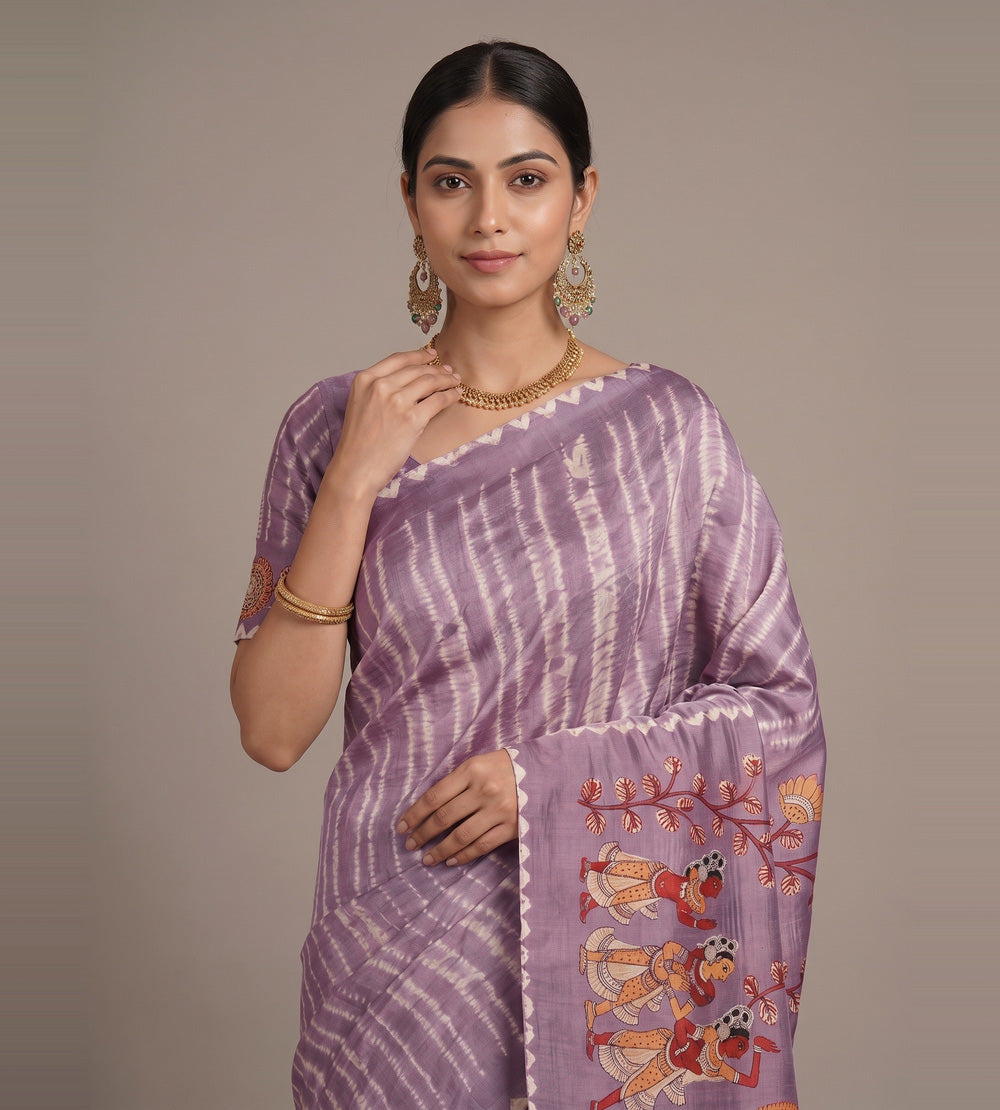 Greyish Purple Shibori Tussar Saree