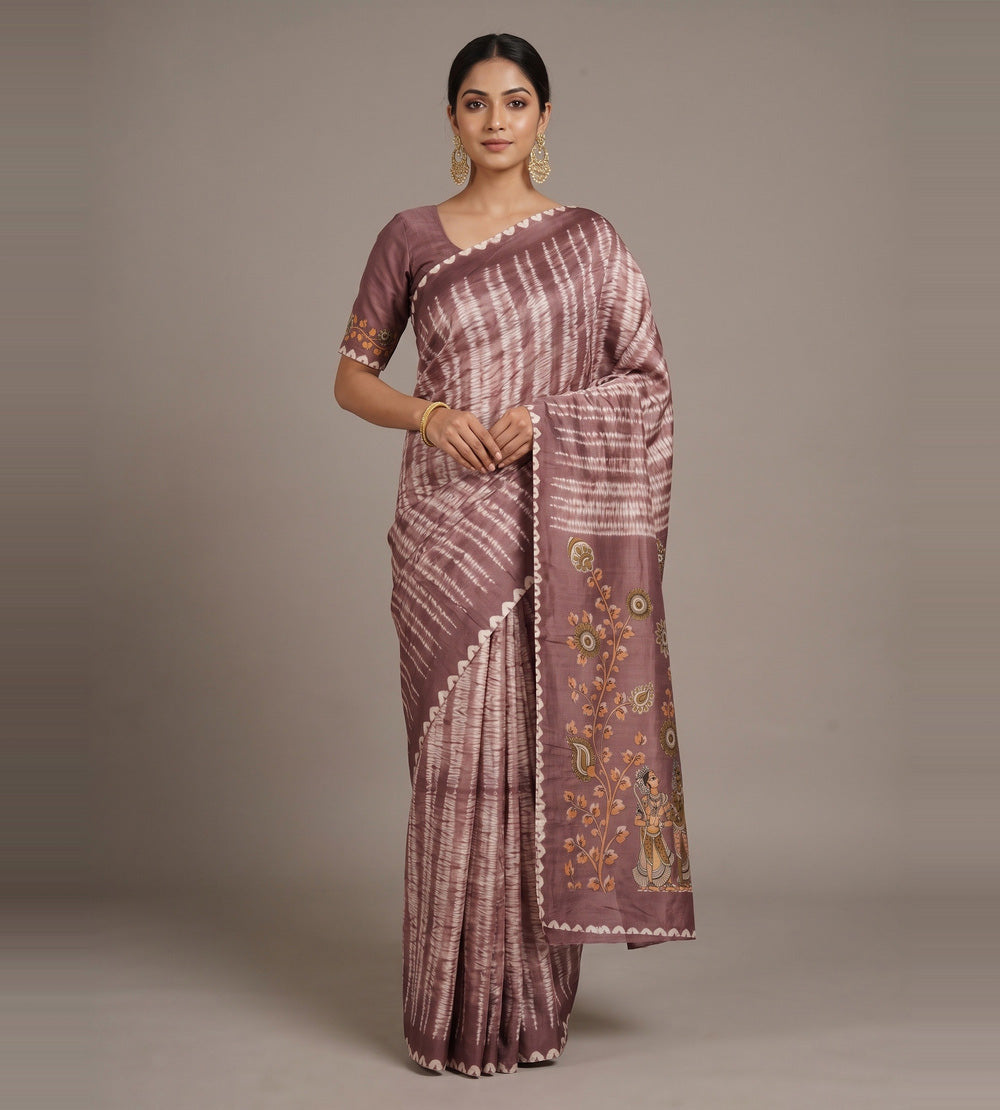 Mauve Shibori Tussar Saree