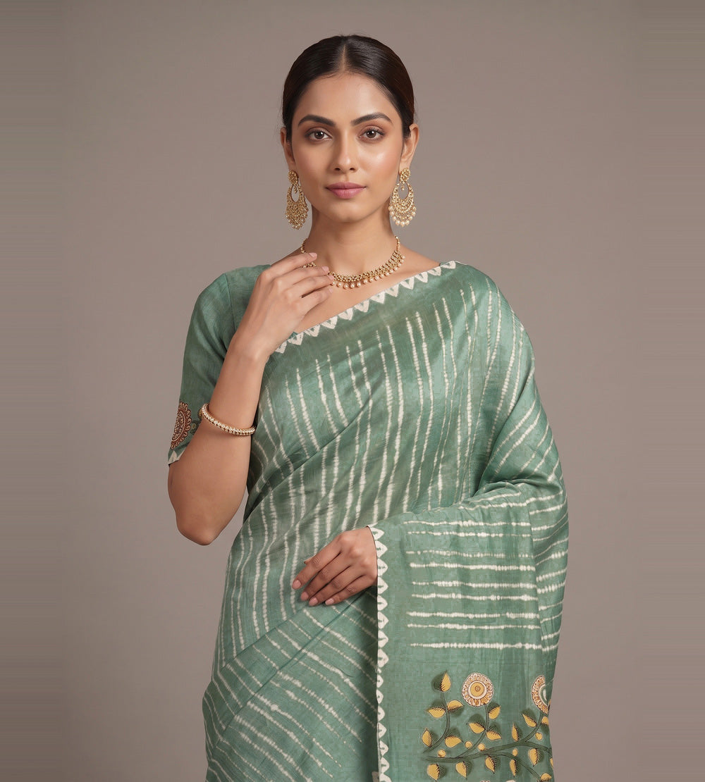 Green Shibori Tussar Saree