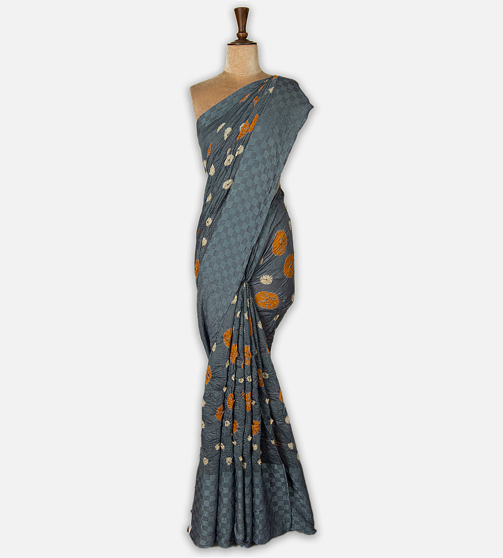 Grey Shibori Tussar Bandhani Saree