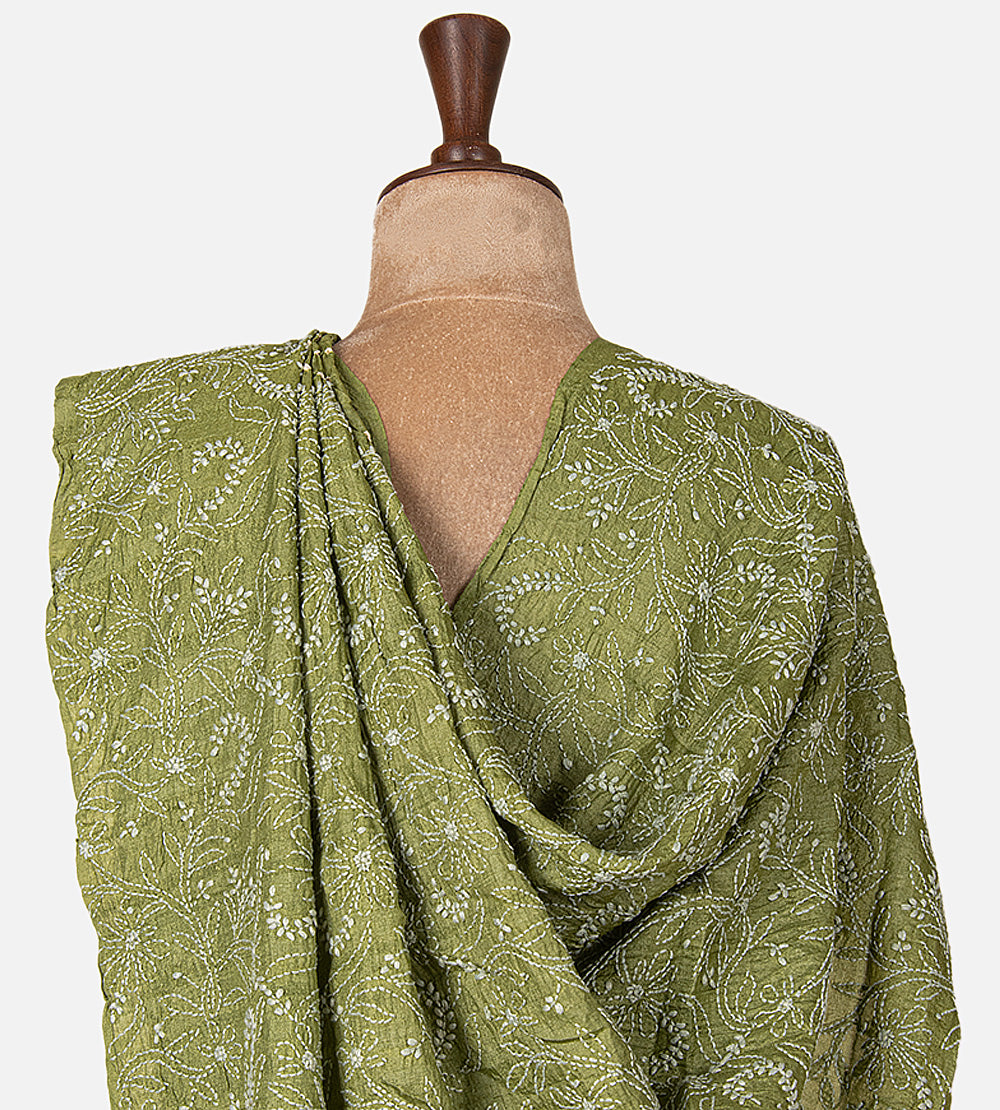 Green Tussar Bandhani Saree