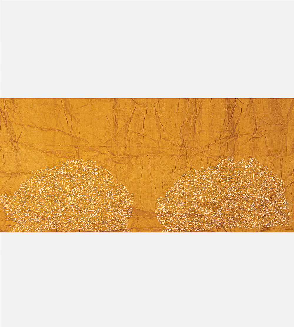 Yellow Tussar Bandhani Saree