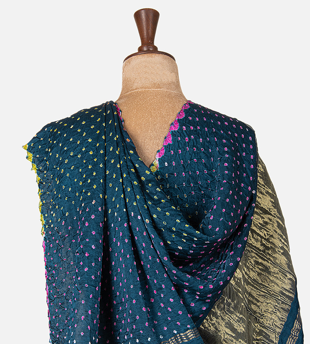 Blue Gajji Silk Bandhani Saree