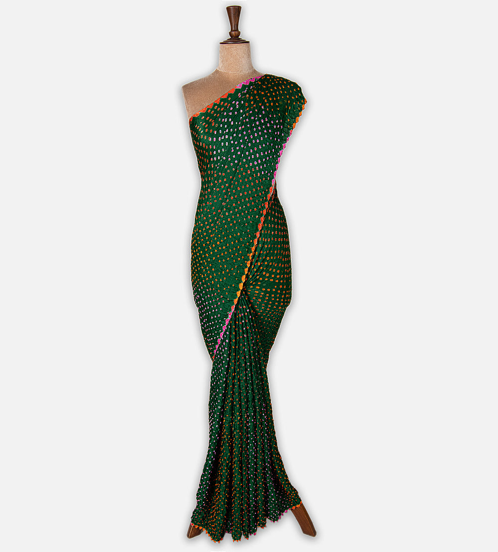 Green Gajji Silk Bandhani Saree