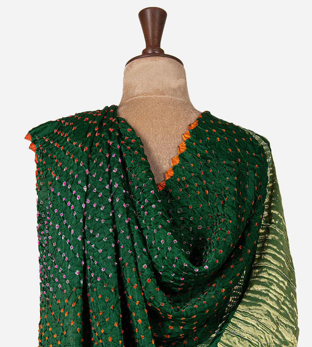 Green Gajji Silk Bandhani Saree