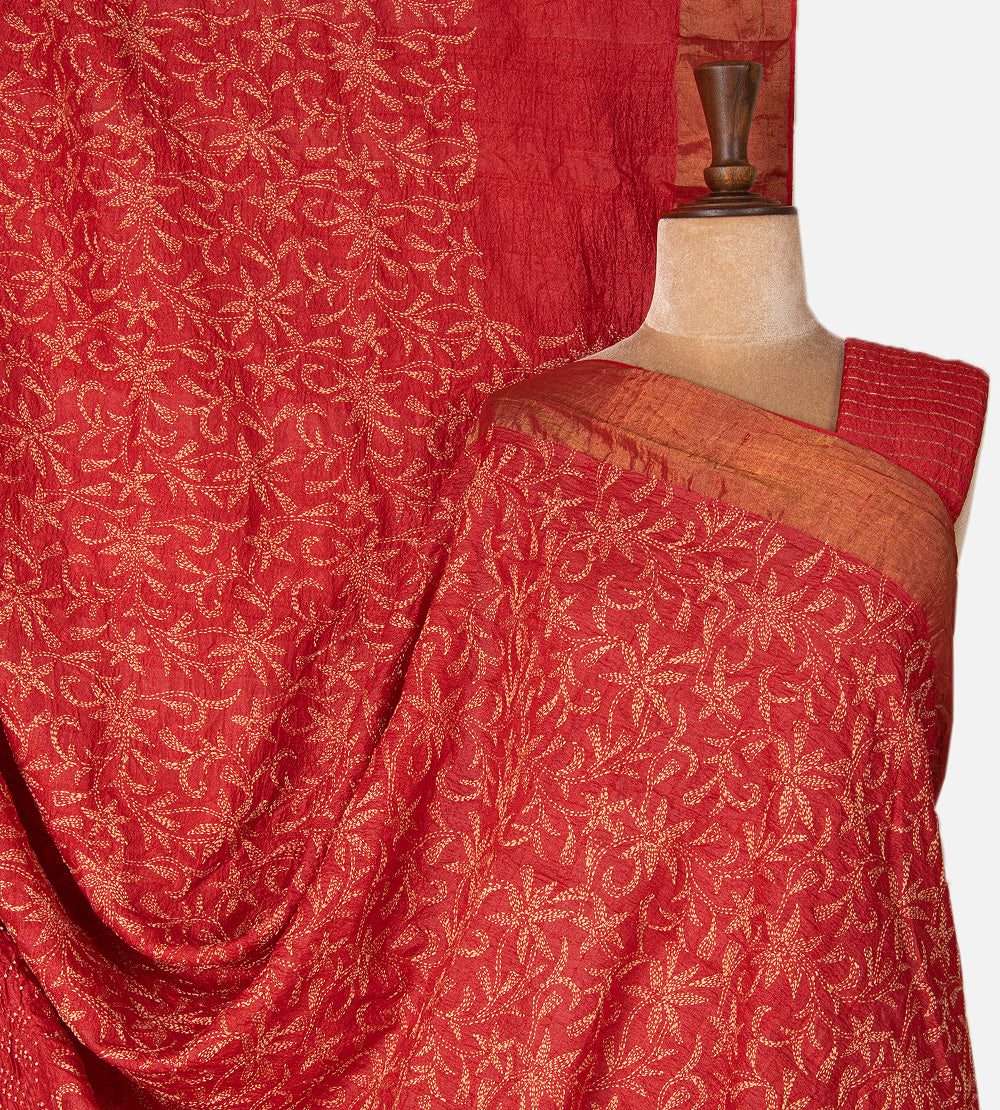 Vermilion Red Tussar Bandhani Saree