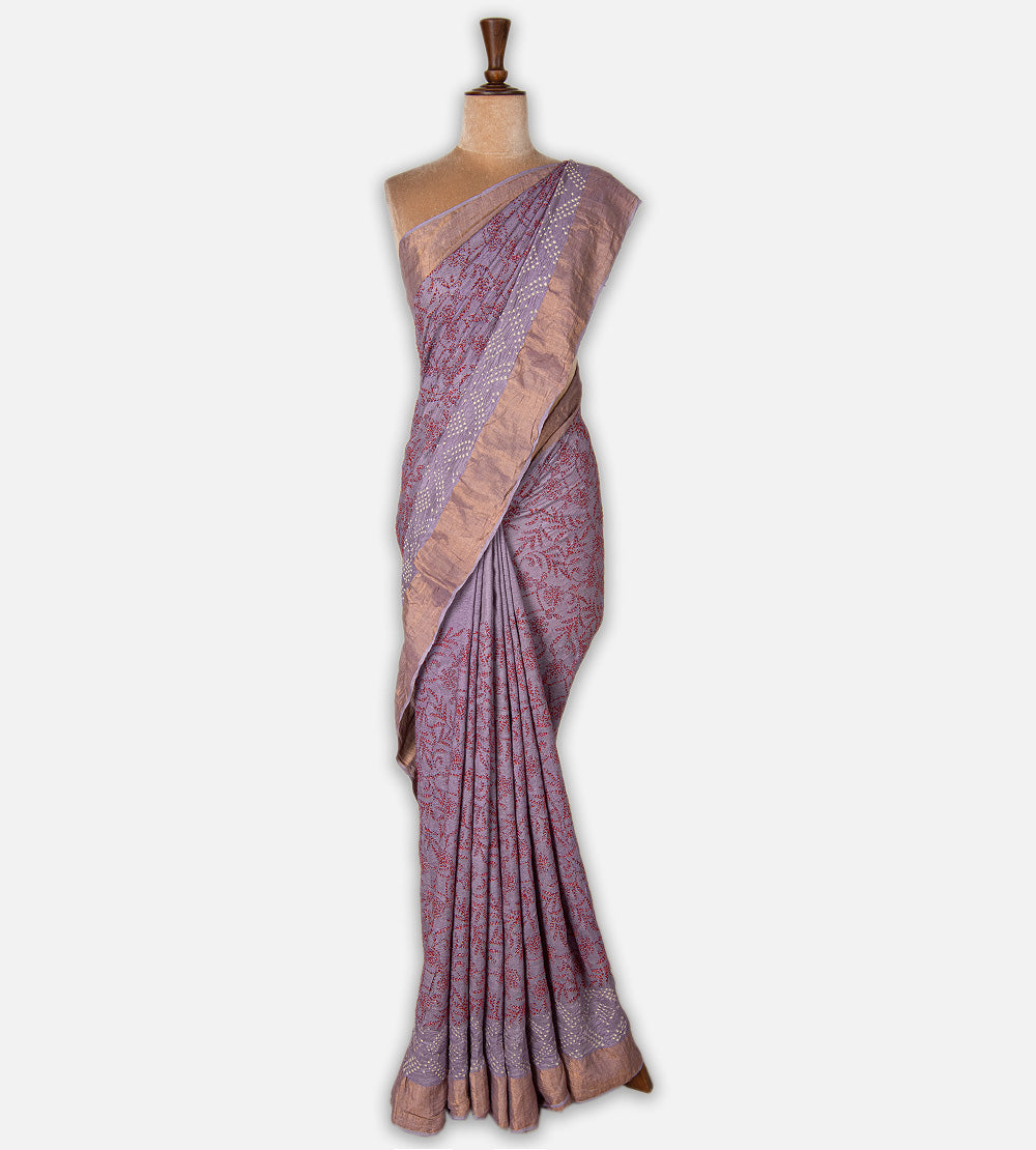 Lavender Tussar Bandhani Saree