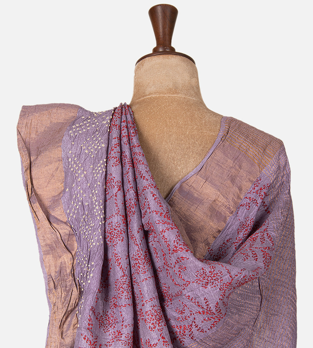 Lavender Tussar Bandhani Saree