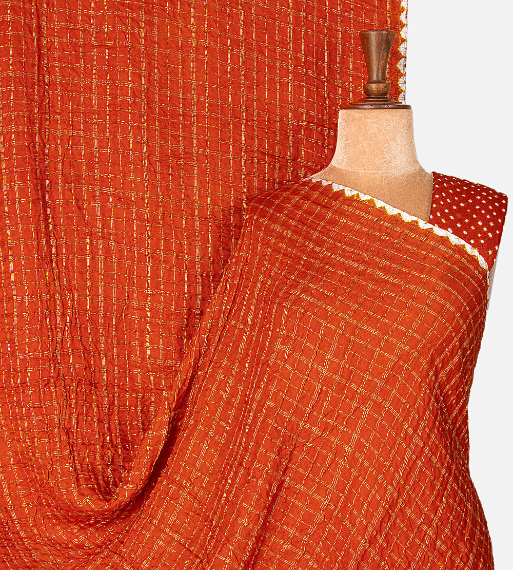 Orange Gajji Silk Bandhani Saree