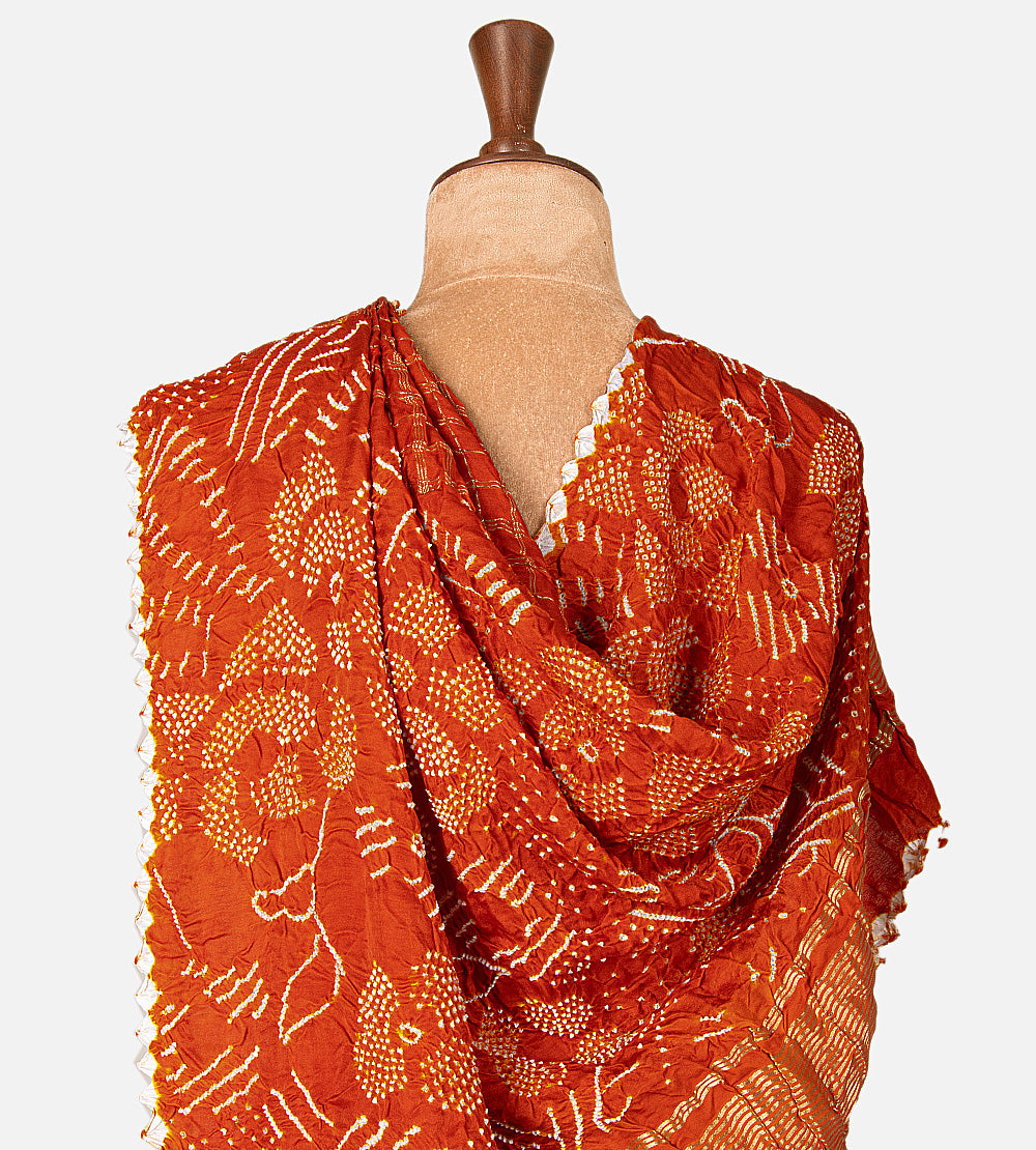 Orange Gajji Silk Bandhani Saree