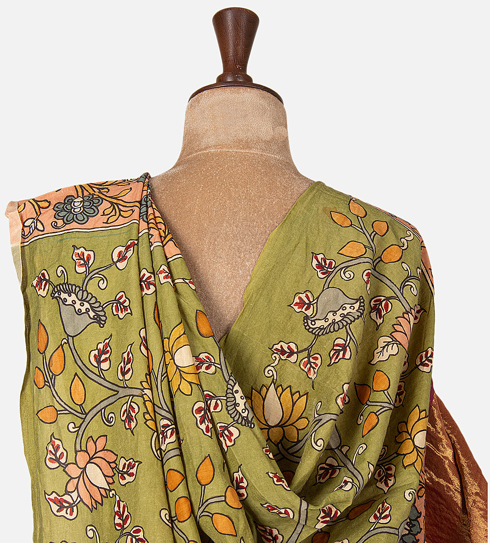 Pink Bandhani Tussar Kalamkari Saree
