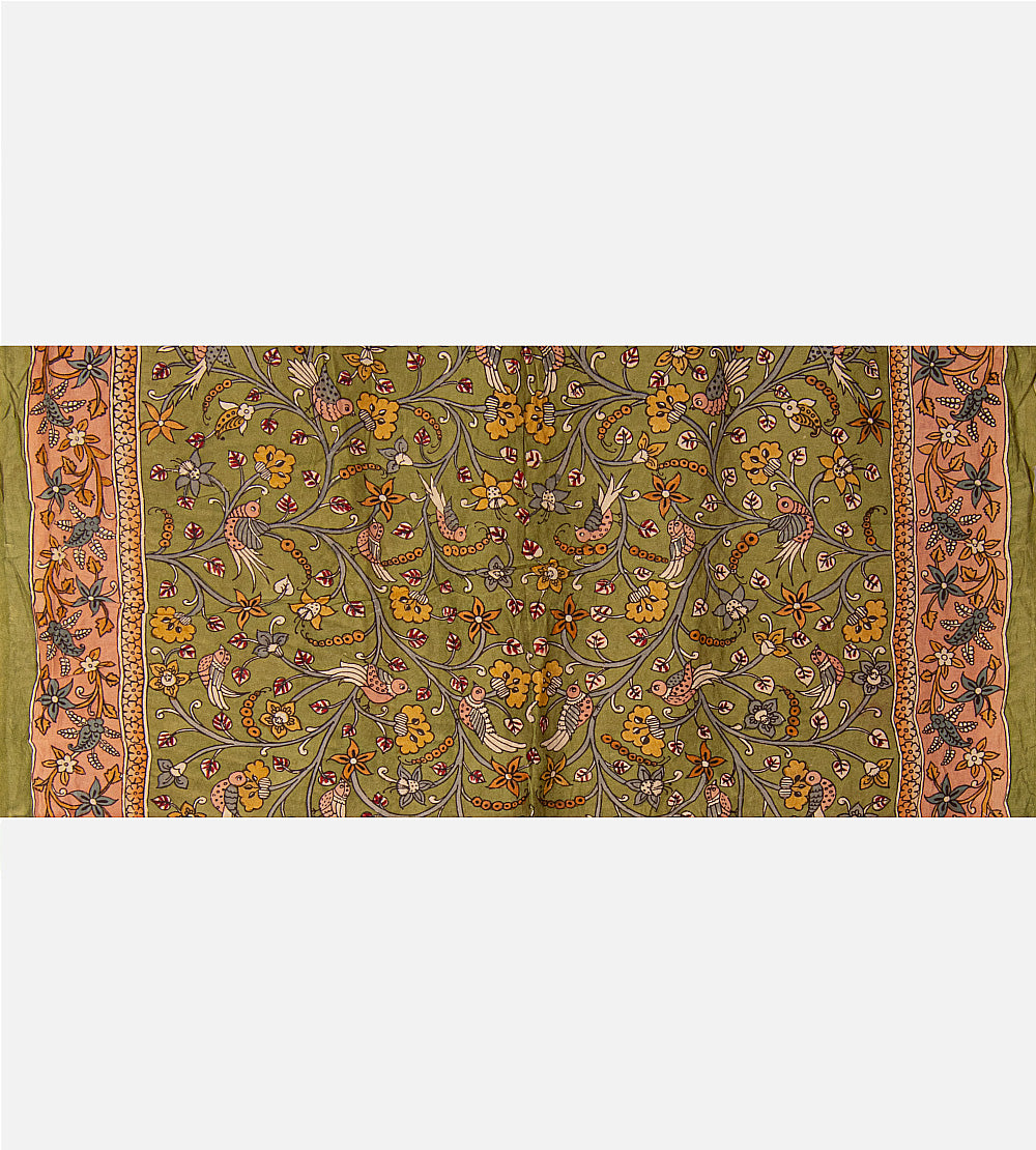 Pink Bandhani Tussar Kalamkari Saree