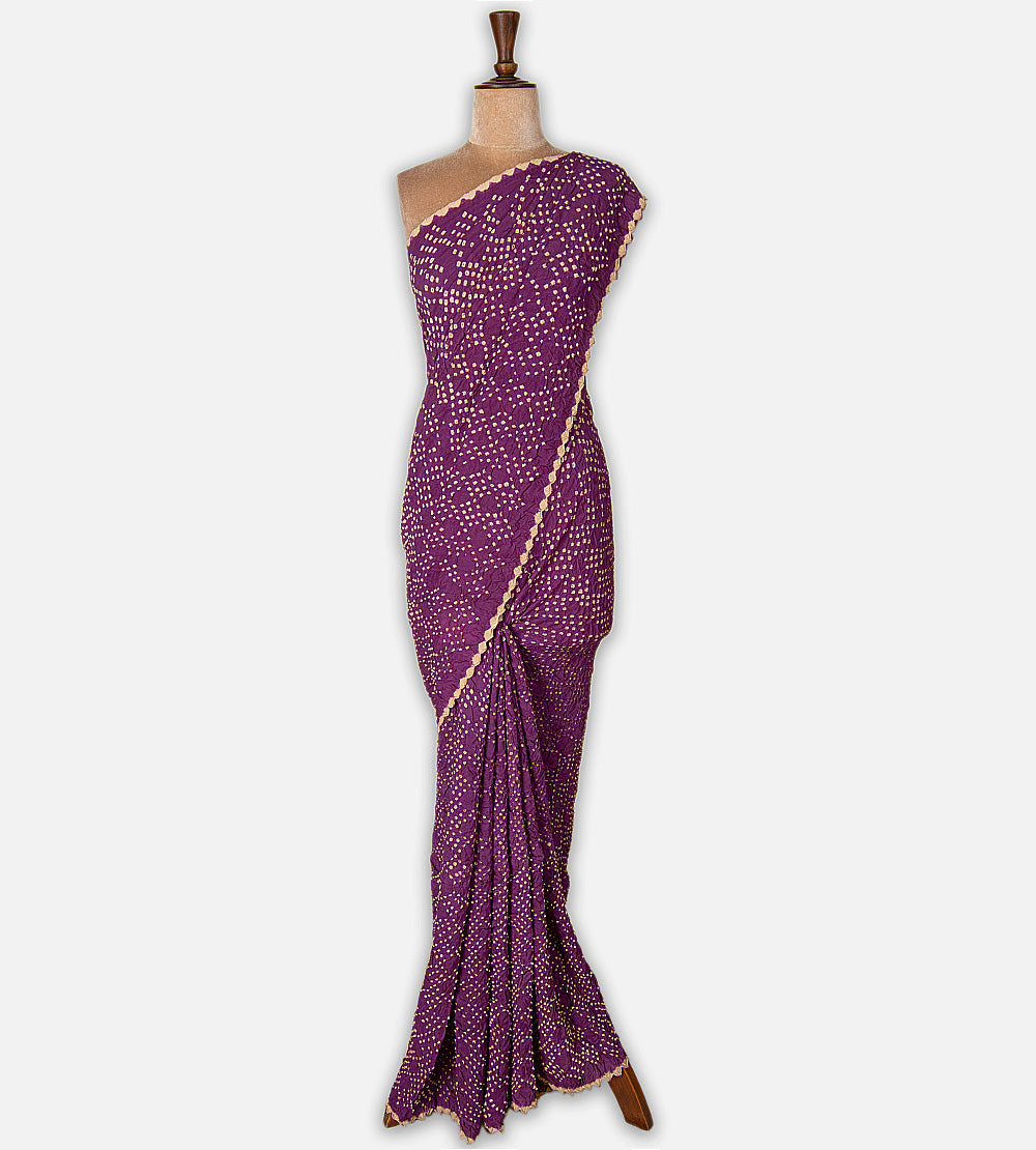 Purple Bandhani Tussar Kalamkari Saree