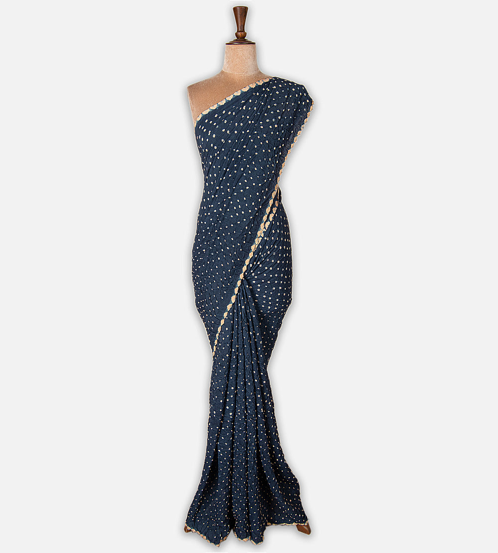 Blue Bandhani Tussar Kalamkari Saree
