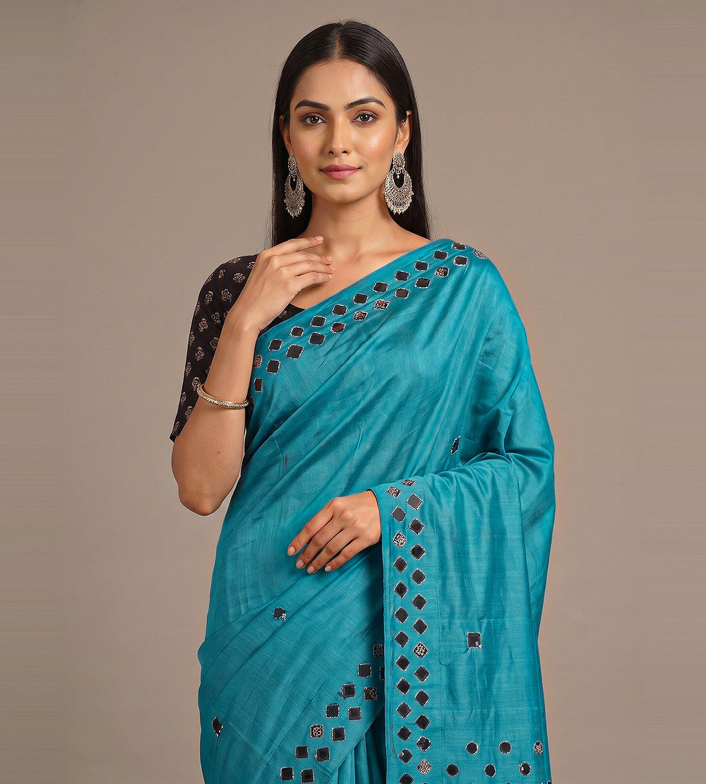 Blue Tussar Saree