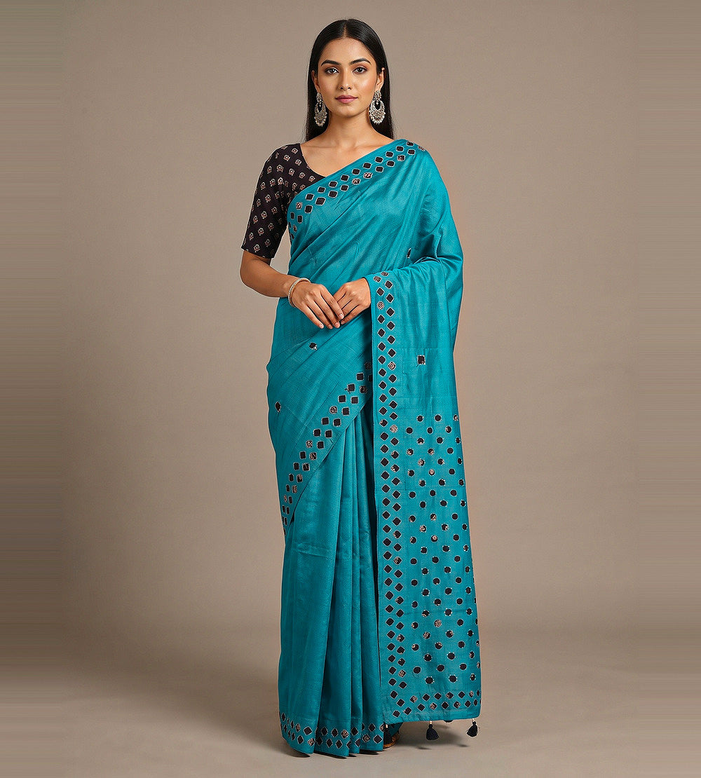 Blue Tussar Saree
