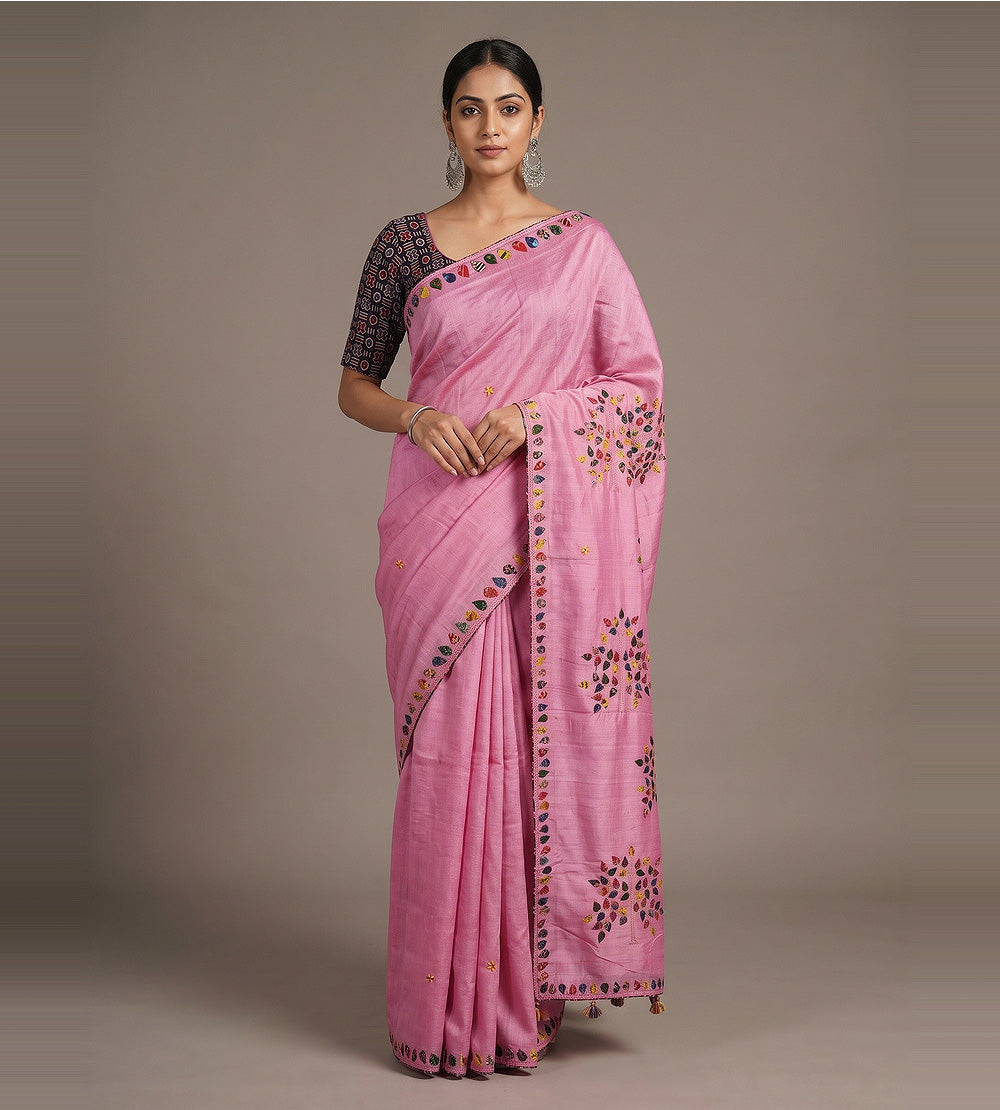 Rose Pink Tussar Saree