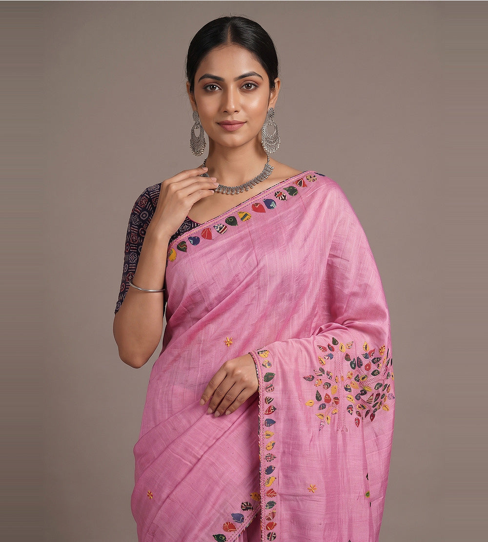Rose Pink Tussar Saree