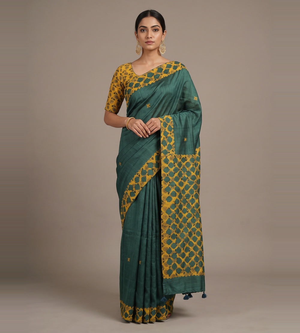Green Tussar Saree
