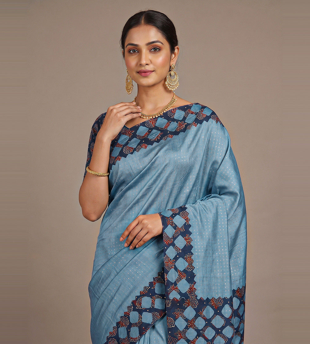 Light Blue Tussar Saree