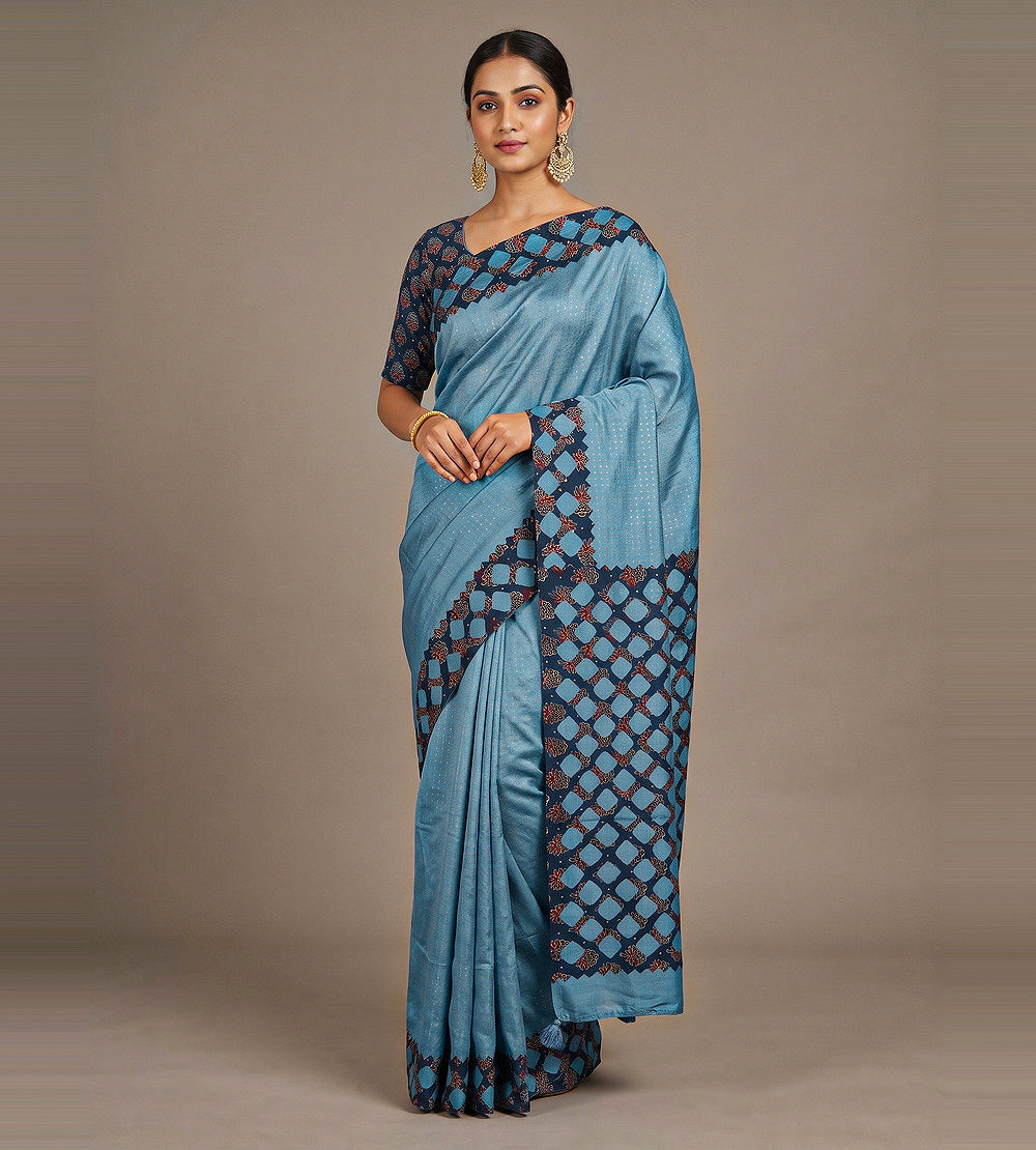 Light Blue Tussar Saree