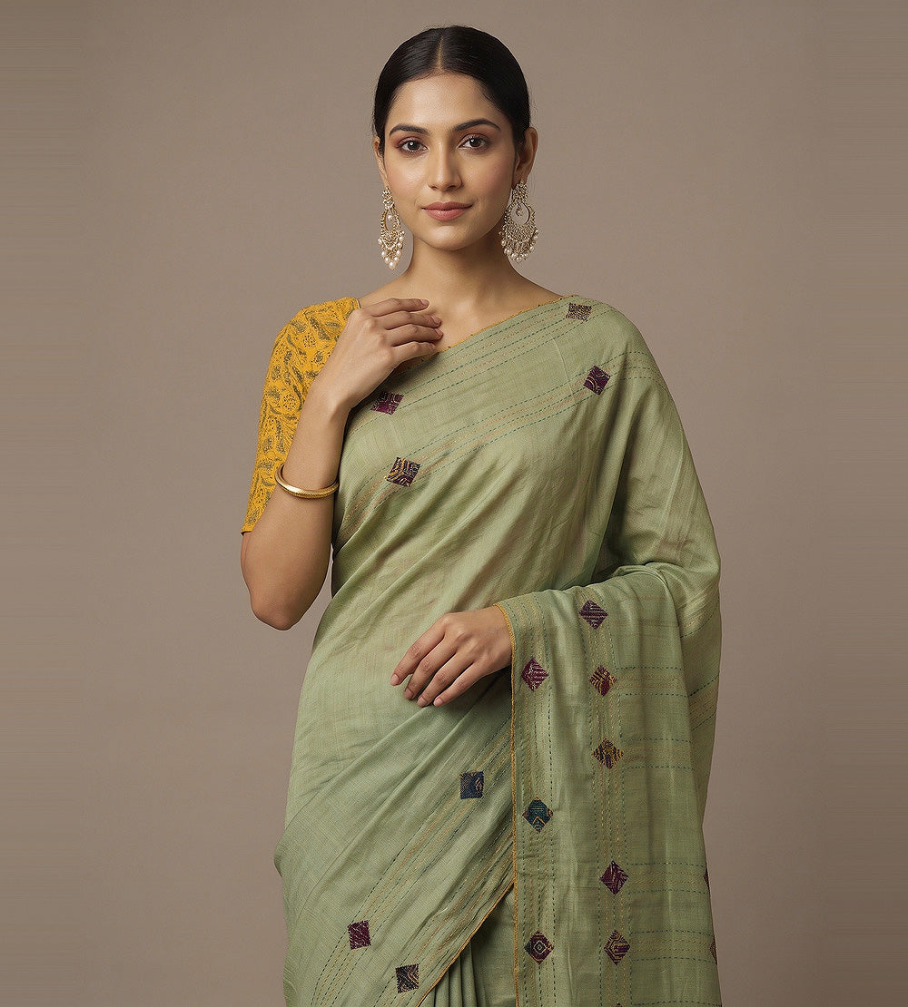 Pastel Green Tussar Saree
