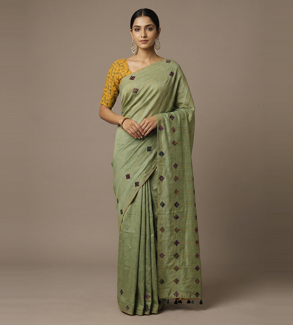 Pastel Green Tussar Saree