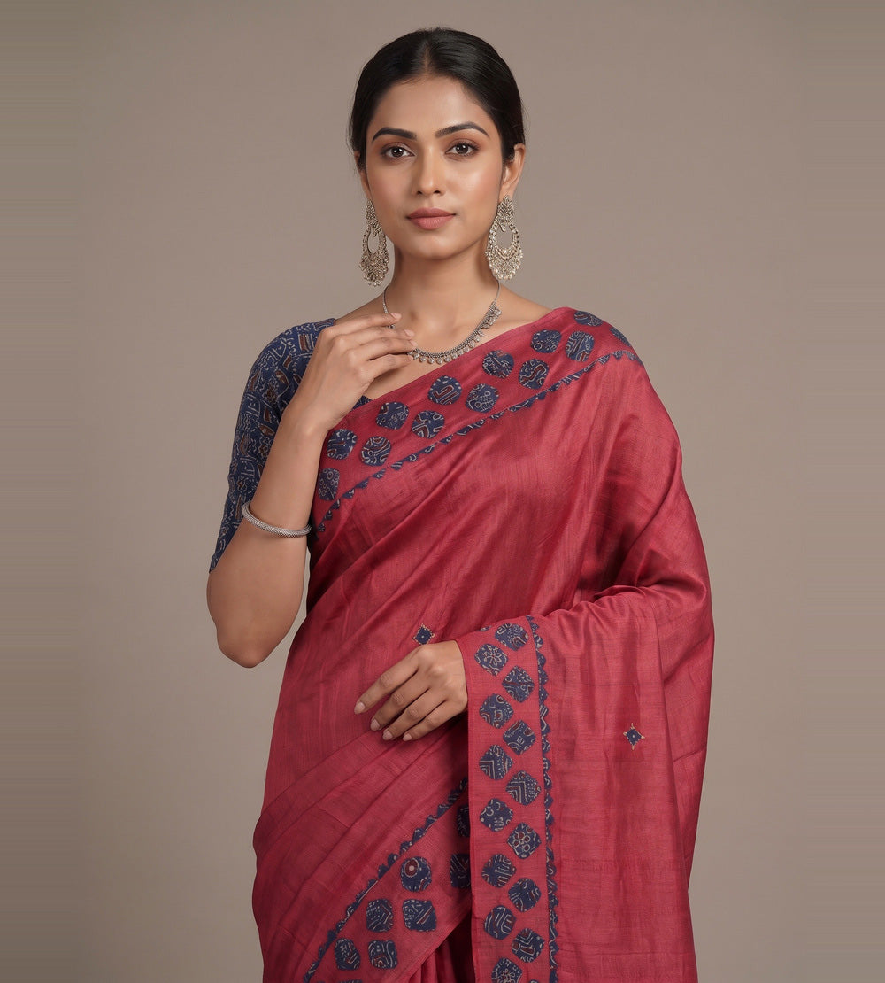 Red Tussar Saree