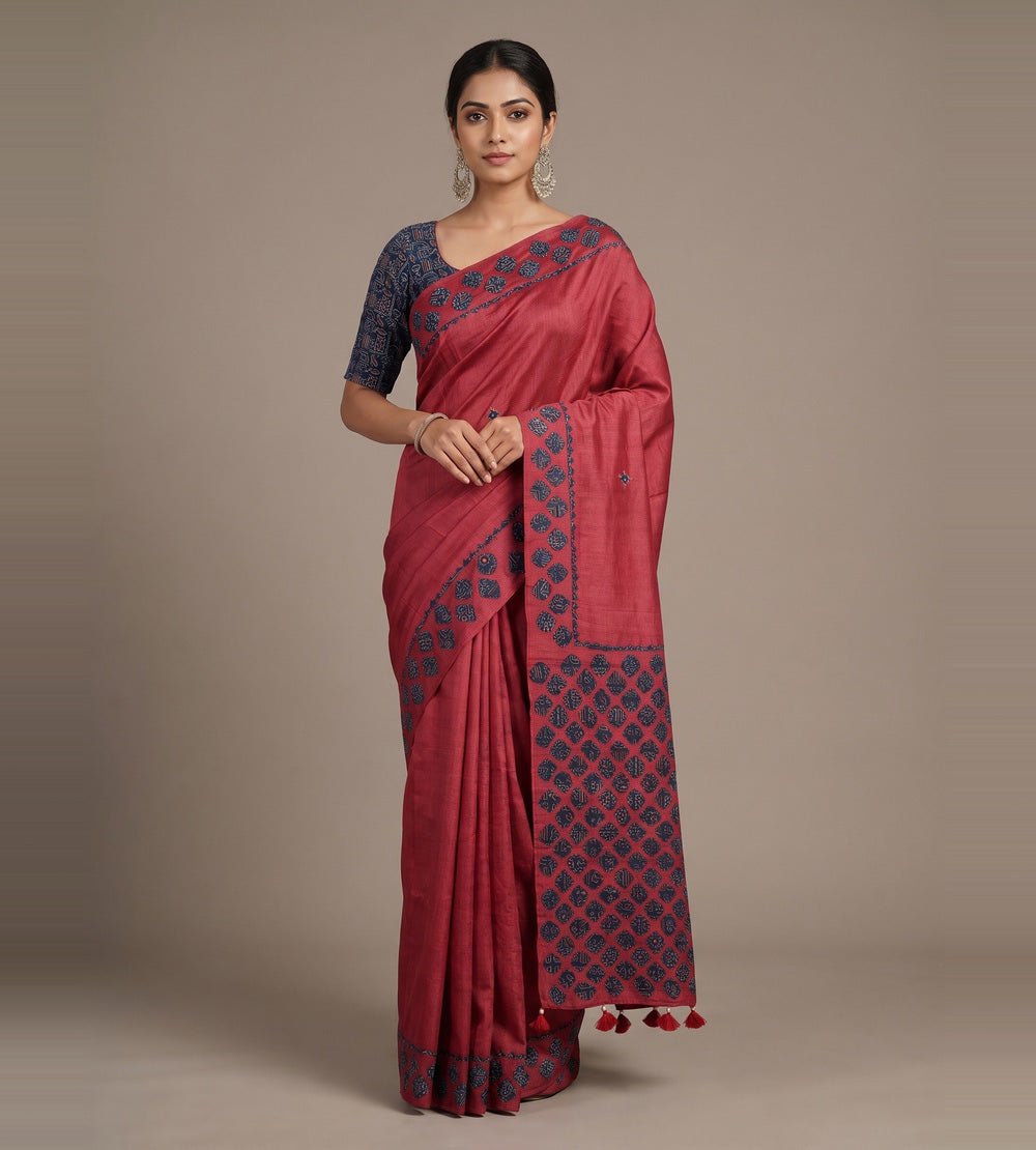 Red Tussar Saree