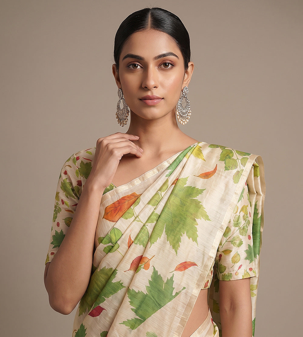 Light Beige Moonga Tussar Saree