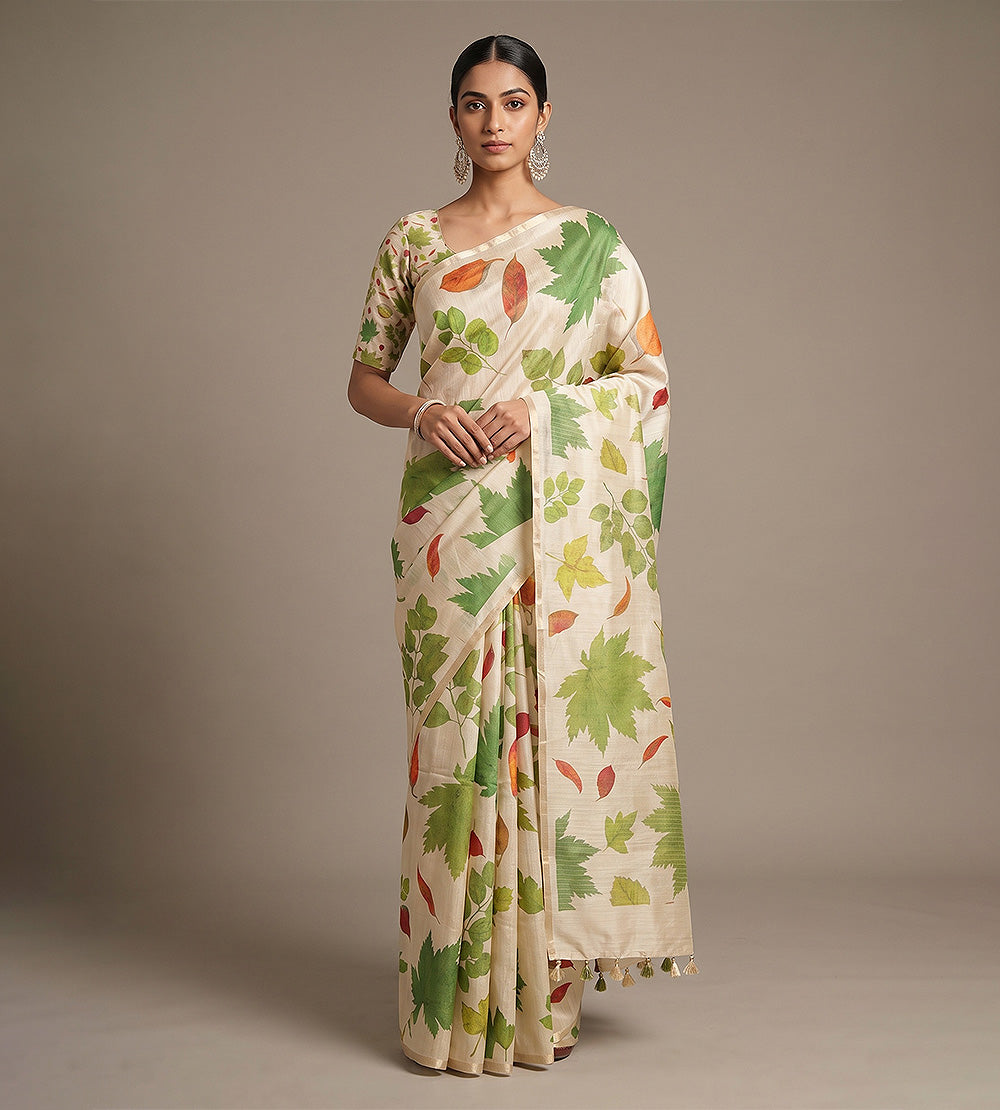 Light Beige Moonga Tussar Saree