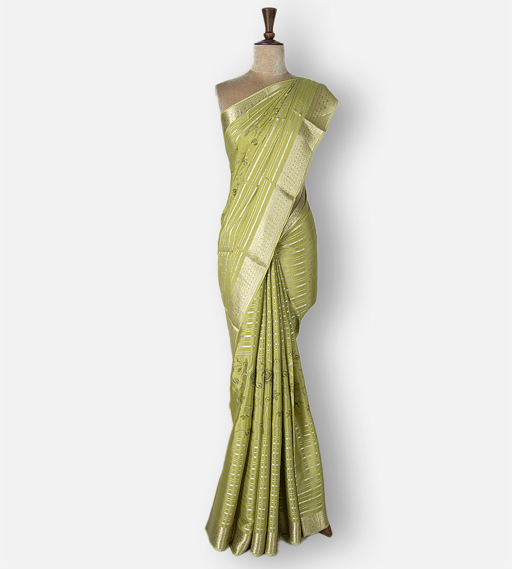 Lime Green Mysore Crepe Saree