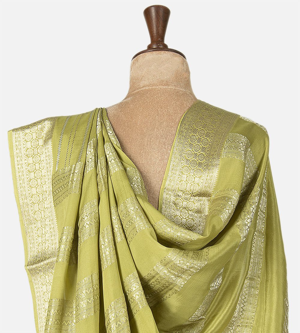 Lime Green Mysore Crepe Saree