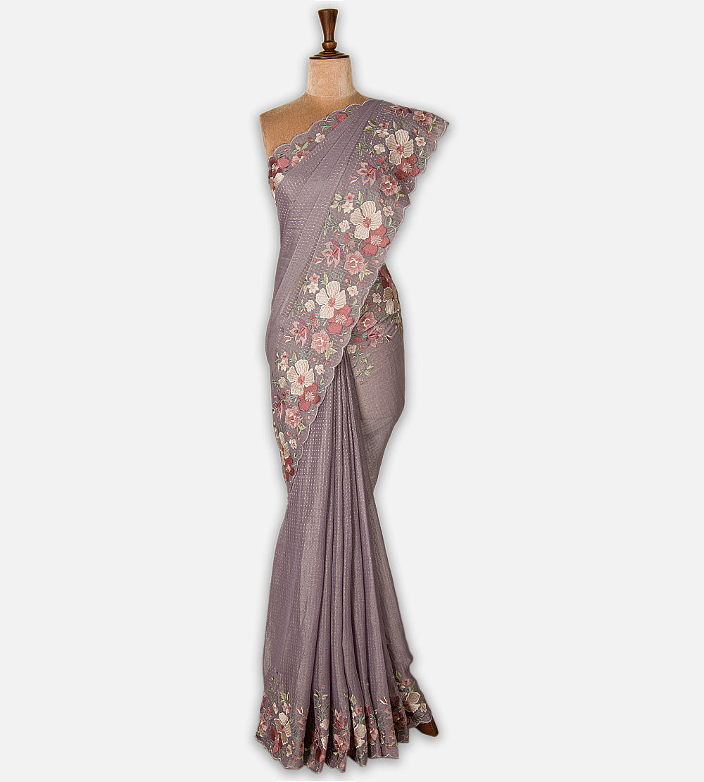 Greyish-mauve georgette saree