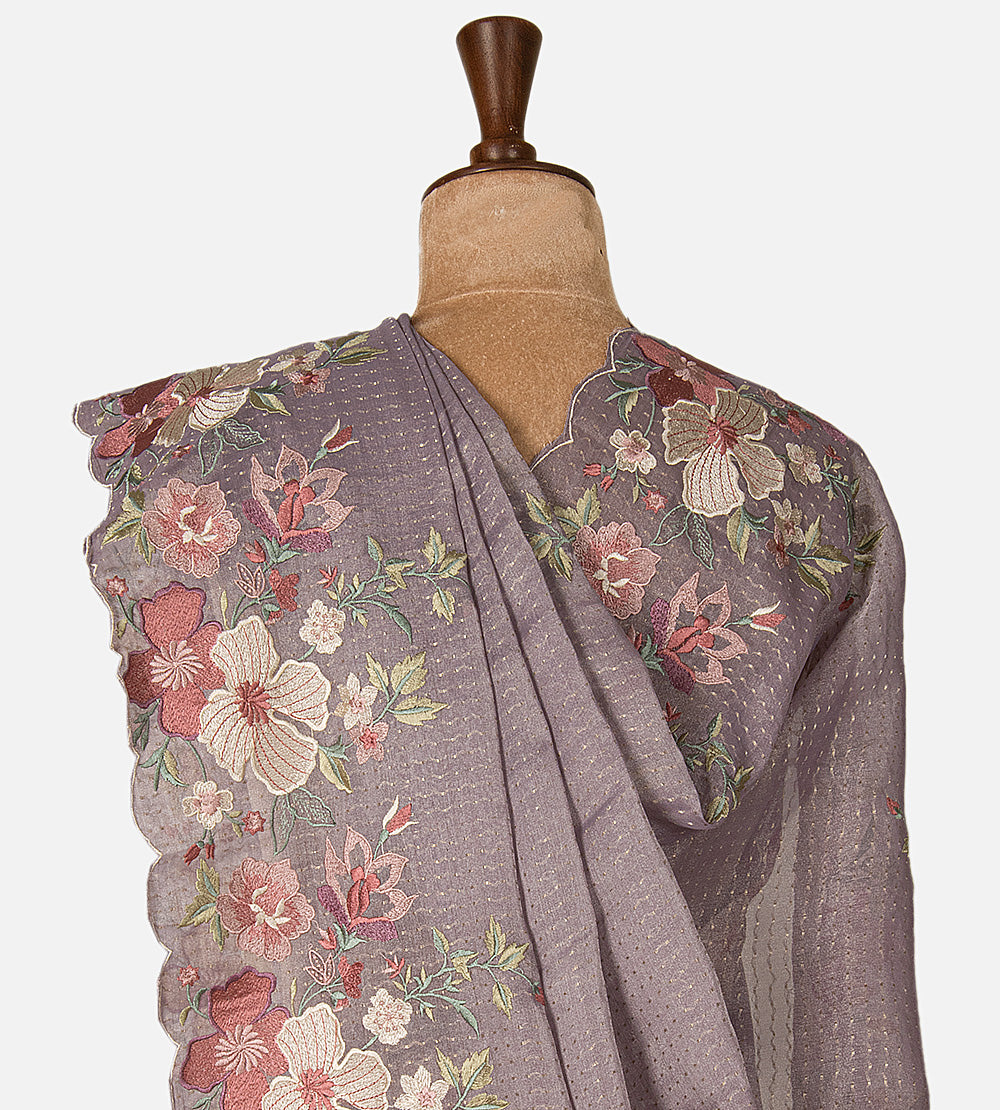 Greyish-mauve georgette saree