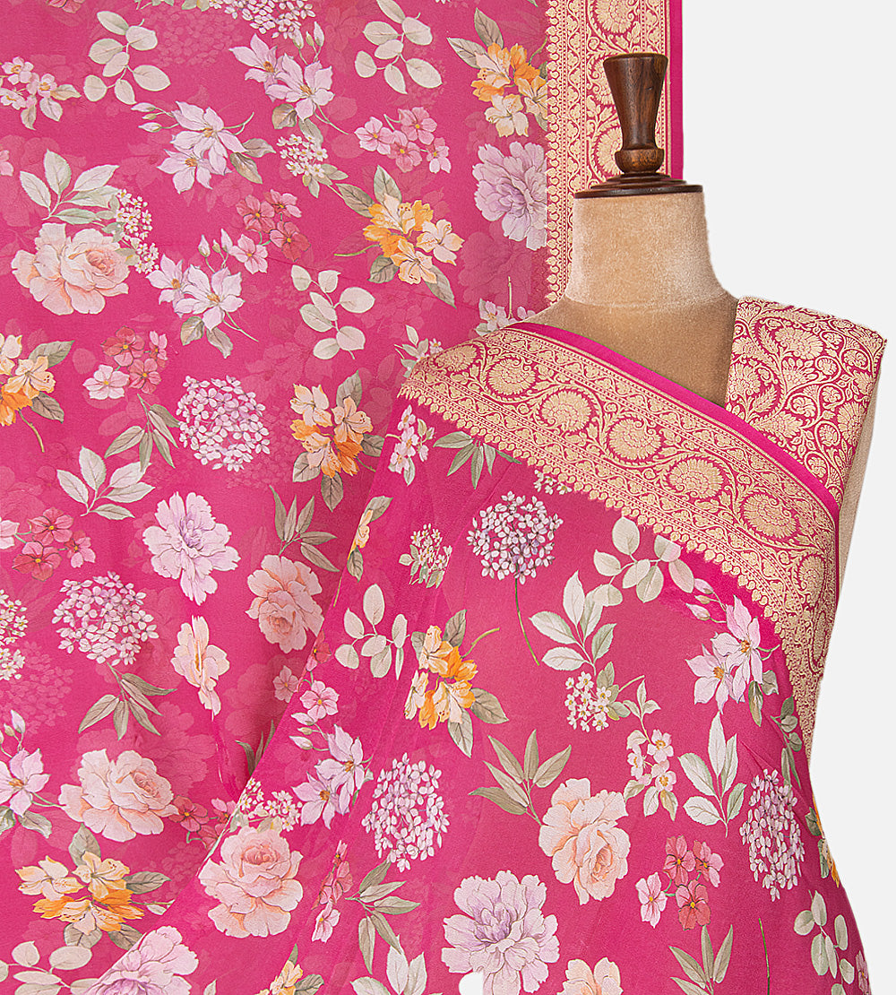 Pink Georgette Saree
