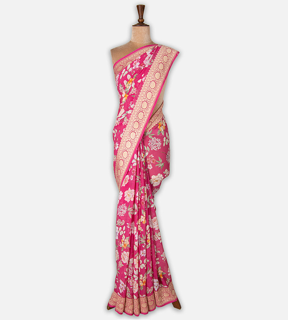 Pink Georgette Saree