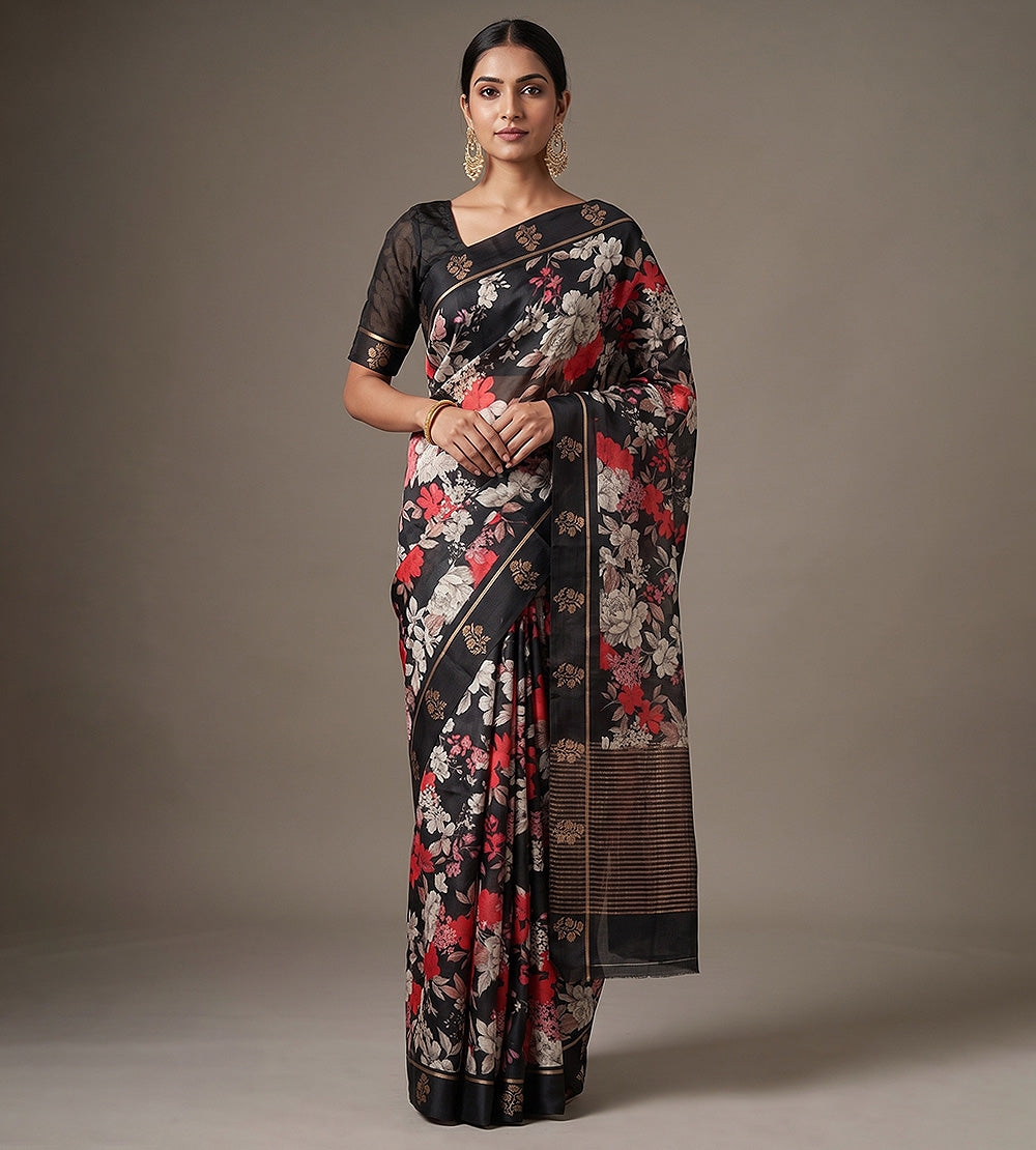 Black Tussar Saree
