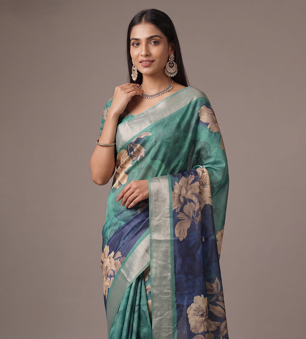 Blue Tussar Saree