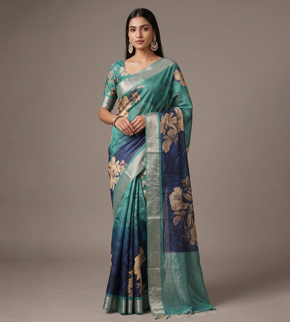 Blue Tussar Saree