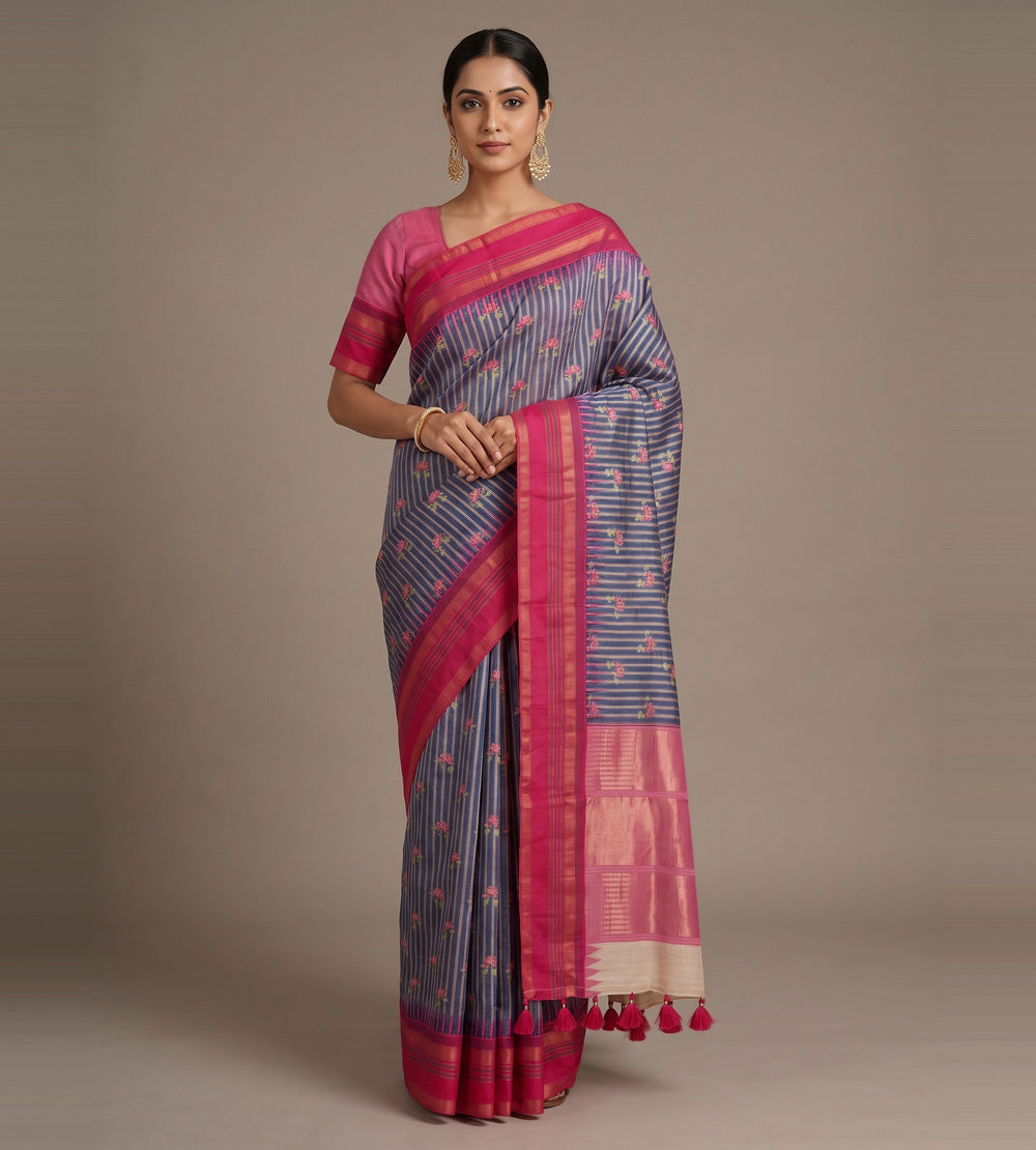 Blue Tussar Saree