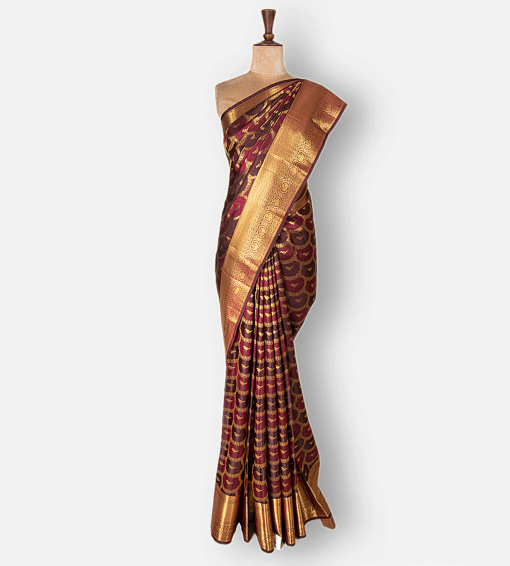 Brown And Maroon Kanchipuram Silk Saree