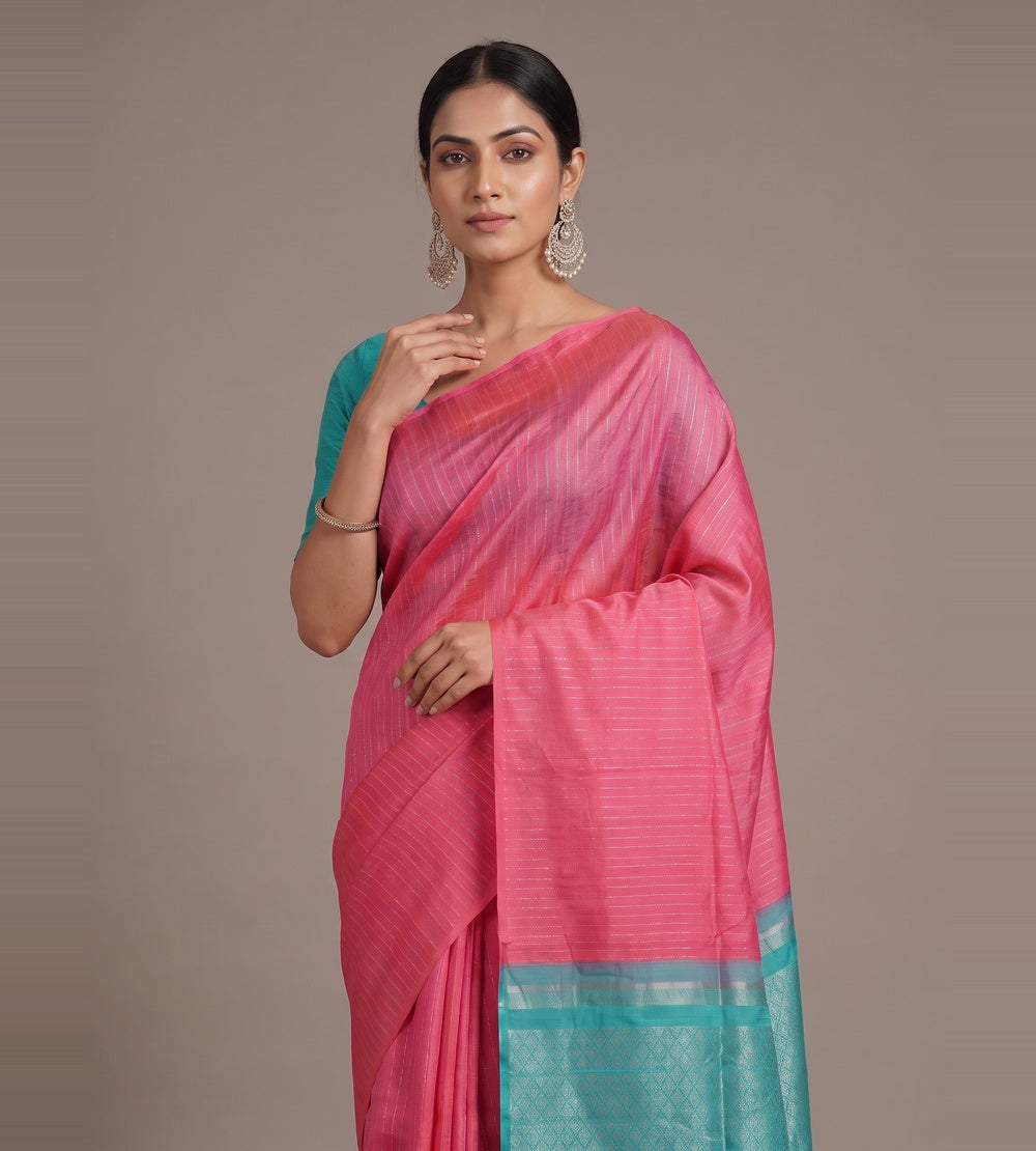 Pink Raw Silk Saree
