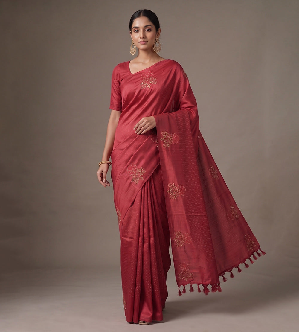 Red Tussar Saree
