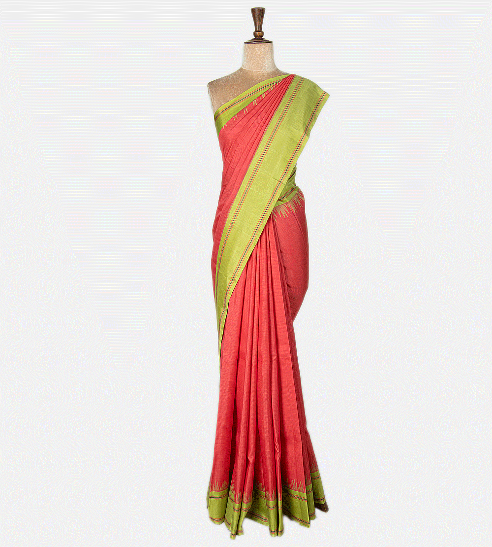 Pink And Orange Kanchipuram Silk Saree