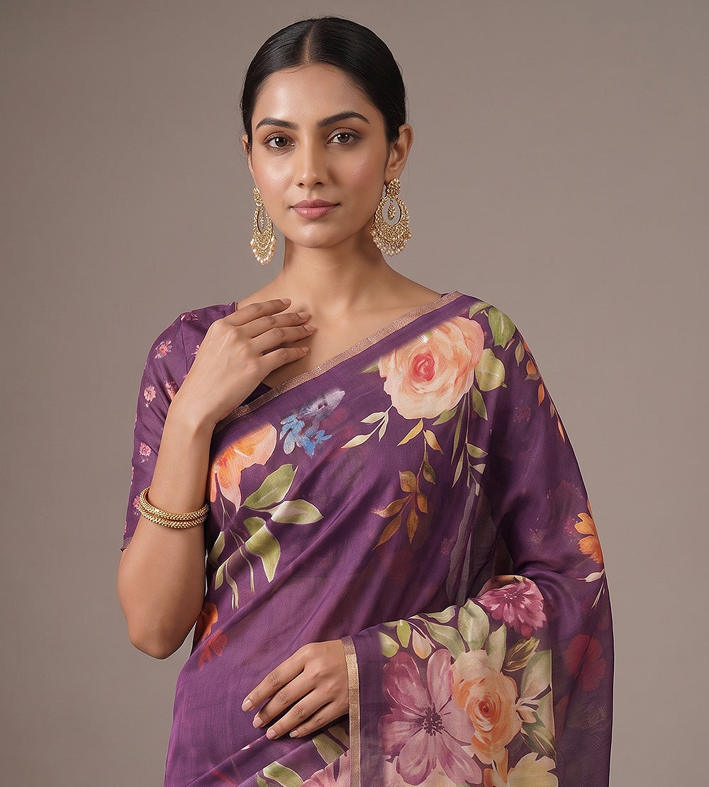 Purple Moonga Tussar Saree