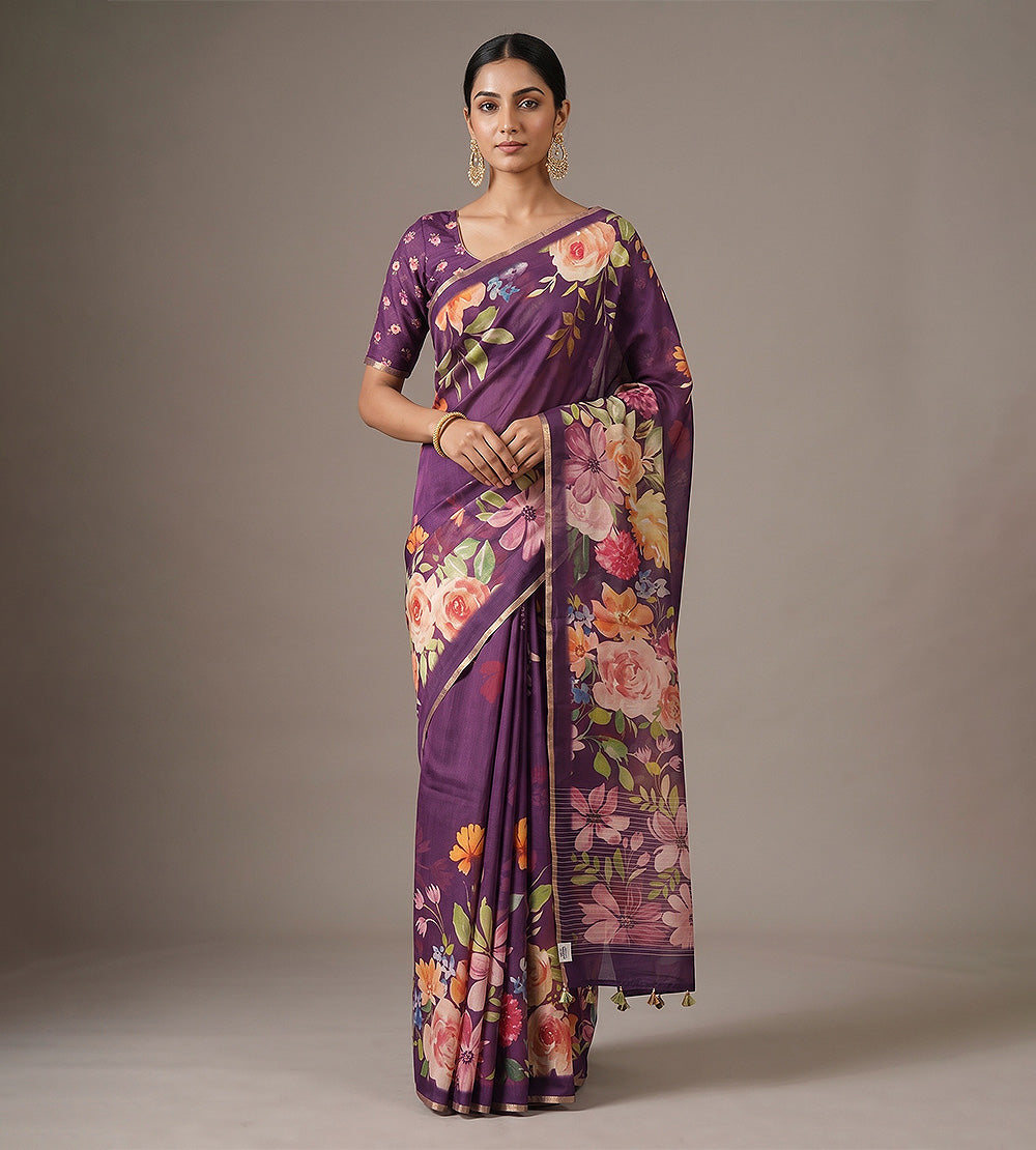 Purple Moonga Tussar Saree