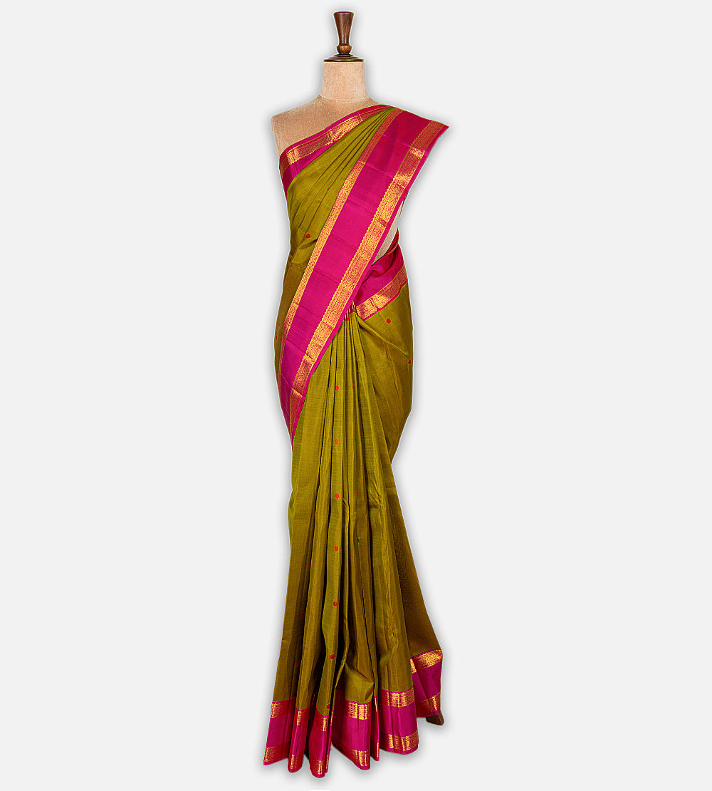 Olive Green Kanchipuram Silk Saree
